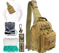 Dovesun Zaino da Pesca Piccolo, Sling Pack per Pesca a Mosca Zaino Impermeabile con Scatole Porta Attrezzi | Borsa a Spalla con Portacanna per Uomo - Cachi