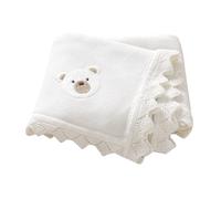 DovFanny Coperta traforata in cotone per neonati, coperta in maglia morbida per neonato maschio e femmina con adorabile orsetto ricamato