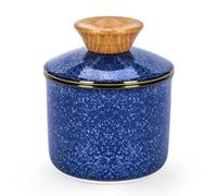 DOWAN Burriera francese con coperchio, campana in ceramica con linea di galleggiamento, per burro fresco, morbido e spalmabile - glassa reattiva blu - 9,7 x 9,7 x 10,9 cm