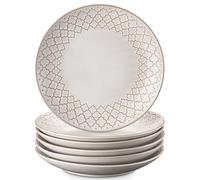 DOWAN Piatti da Dessert, Φ21.5 cm Piatti da Insalata in Gres, Piatti Piani con Rilievi per Antipasti, Pranzo Leggero, Sushi, Resistenti ai Graffi, Regalo | Vintage Bianco