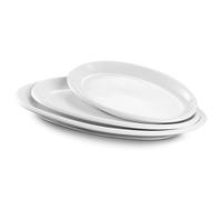 DOWAN Piatti da Portata Ovali Bianchi, Piatti in Porcellana Grandi, Set di Piatti in Ceramica, Piatti Piani Impilabili per Carne Pesce Bistecca, 3 Pezzi (12/14/16 inch)