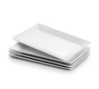 DOWAN Piatti in Porcellana, Piatto da Portata Rettangolare, 4 Pezzi Piatto di Dessert Set, 24.6 × 13.7 cm, Bianco