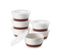 DOWAN Pirottini per Soufflé con Coperchio, 6 X 235 ml Stampi a Prova di Forno per Crème Brulée, Muffin, Mini Ciotola Porcellana per Forno, Salsa, Snack, Fruttoda, Ø 11cm-Smalto Maculata