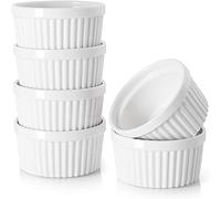 DOWAN Pirottini per Soufflé Set, 6 X 235ml Stampi a Prova di Forno per Crème Brulée, Muffin, Dolci e Pasticceria, Mini Ciotola di Porcellana per Forno, Salsa, Snack, Fruttoda, Ø 10cm-Bianco