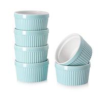 DOWAN Pirottini per Soufflé Set, 6 X 235ml Stampi a Prova di Forno per Crème Brulée, Muffin, Dolci e Pasticceria, Mini Ciotola di Porcellana per Forno, Salsa, Snack, Fruttoda, Ø 10cm-Blu