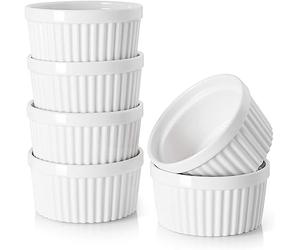 DOWAN Pirottini per Soufflé Set, 6 X 235ml Stampi a Prova di Forno per Crème Brulée, Muffin, Dolci e Pasticceria, Mini Ciotola di Porcellana per Forno, Salsa, Snack, Fruttoda, Ø 10cm-Bianco