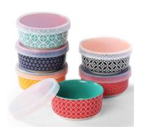 DOWAN Set di 6 ciotole da dessert in porcellana, con coperchio, da 176 ml, impilabili, per salsa, snack, crème brûlée multicolore, lavabili in lavastoviglie e microonde