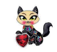 DOWAY Carino Smalto Gatto Spilla perni Floreale Gatto Regali per Le Signore Donna Ragazza Bambina Moda Cat Gioielli Charms (Nero)