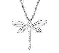 DOWAY Delicata collana con ciondolo a forma di libellula in acciaio inox, idea regalo per donne e ragazze, misura media, in acciaio inox, senza pietre preziose