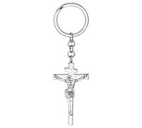 DOWAY Portachiavi in acciaio inossidabile con croce di Gesù Vergine Maria Guadalupe portachiavi per donne ragazze regali religiosi, Croce Gesù placcata in argento, Medium