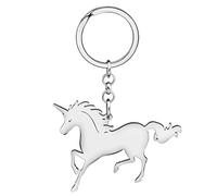 DOWAY Portachiavi in acciaio inox con unicorno, regalo per donne e ragazze, carino unicorno, anello con cavallo, animali fortunati, accessori, Placcato argento C, W2L2