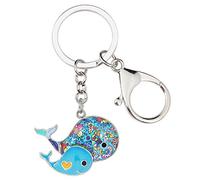 DOWAY Portachiavi smaltato con doppia balena, ciondolo a forma di delfino, per borse, borse, borse, stile oceano, idea regalo, Blu