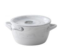 Dowbom Ciotola da zuppa in marmo con coperchio, grande ciotola per ramen, adatta al microonde, ciotola in ceramica con manici (senza bordo)