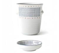 Dowbom Scolaposate giapponese in ceramica per bacchette, scolapiatti, portaposate con manico, supporto per bacchette per cucina (blu, 10,16 cm)