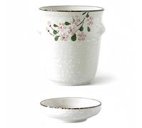 Dowbom Scolaposate giapponese in ceramica per bacchette, scolapiatti, portaposate con manico, supporto per bacchette per cucina (fiore, 10,2 cm)