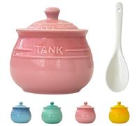 Dowbom Zuccheriera con coperchio e cucchiaio, barattolo colorato per zucchero, zuccheriera, contenitore per zucchero, zuccheriera (rosa, 250 ml)