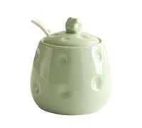 Dowbom Zuccheriera con Coperchio e Cucchiaio, Barattolo da 200 ml, Ceramica, Verde
