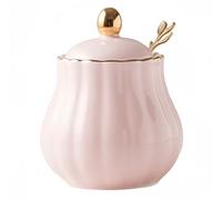 Dowbom Zuccheriera con coperchio e cucchiaio, pentola di zucchero in porcellana tinta unita, pentola di sale, per bar caffè, ristorante (rosa, 10 once), rosa, DB-TG-001