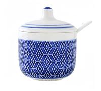 Dowbom Zuccheriera in porcellana tinta unita, per bar, zuccheriera con coperchio e cucchiaio (blu-A, 10 once), DB-TG-013