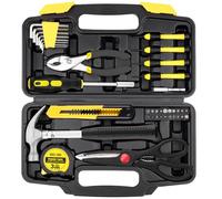 DOWELL Set di Attrezzi per la Casa da 40 Pezzi Giallo, Kit di Utensili Manuali Generale per la Casa con Valigetta di Stoccaggio in Plastica, Mini Kit di Riparazione per Donne, Studenti Universitari
