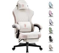 Dowinx Sedia da gaming in tessuto con cuscino primaverile, supporto lombare per ufficio, con poggiapiedi per adulti, ergonomica, grande e alta, per Office Gaming, beige