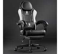 Dowinx - Sedia da gaming, PC, ufficio e videogiochi, ergonomica, dotata di supporto lombare, in pelle sintetica PU, schienale largo, 150 kg, bianco