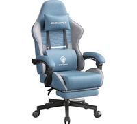 Dowinx Sedia da gioco con cuscino a molla, traspirante, in tessuto, ergonomica, con poggiatesta, sedia da scrivania girevole con poggiapiedi (blu)