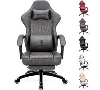 Dowinx Sedia da gioco con cuscino primaverile, da corsa, con massaggio, ergonomica, con poggiapiedi, in pelle PU, grigio