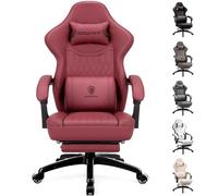 Dowinx Sedia da gioco con cuscino primaverile, da corsa, con massaggio, ergonomica, con poggiapiedi, in pelle PU, rosso