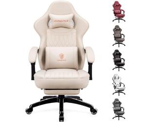 Dowinx Sedia da gioco con cuscino primaverile, da corsa, con supporto lombare, ergonomico, con poggiapiedi, in pelle PU, colore bianco