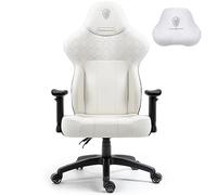 Dowinx Sedia da gioco con pelle PU, sartoriale da gioco, per persone pesanti, ergonomica, inclinabile, per computer, grande e grande ufficio, con schienale alto (bianco)