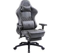 Dowinx Sedia da gioco ergonomica reclinabile in stile racing con supporto lombare massaggiante, braccioli 4D, sedia per computer in pelle PU con poggiapiedi retrattile grigio
