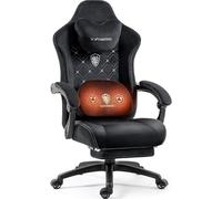 Dowinx Sedia da gioco in tessuto con massaggio riscaldato, supporto lombare, sedia da gamer con borsa, cuscino e poggiapiedi, grande e alto, portata 150 kg (nero)