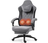 Dowinx Sedia da gioco in tessuto con massaggio riscaldato, supporto lombare, sedia da gamer con borsa, cuscino e poggiapiedi, grande e alto, portata 150 kg (grigio)