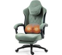 Dowinx Sedia da gioco in tessuto con massaggio riscaldato, supporto lombare, sedia da gamer con custodia, cuscino primaverile e poggiapiedi, grande e alto, portata 150 kg (verde)