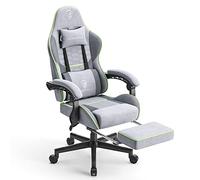 Dowinx Sedia da gioco, sedia da ufficio, in tessuto, per primavera, cuscino da gioco, in tessuto con poggiatesta, ergonomica, con poggiapiedi (grigio e verde)