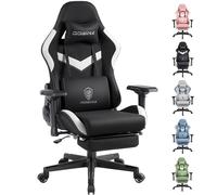 Dowinx Sedia da ufficio da gaming, in tessuto, ergonomica, con funzione di massaggio, poggiatesta, cuscino lombare e poggiapiedi, bianco e nero