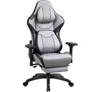 Dowinx Sedia Gaming con braccioli 4D, ergonomica, con poggiapiedi, in pelle PU, comodo supporto lordosi, grande e alta, 180 kg, grigio