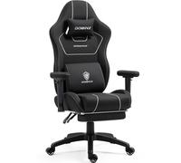 Dowinx Sedia Gaming in tessuto con cuscino a molle insacchettate, Sedia Gamer da gioco ergonomica con funzione massaggiante, sedia da ufficio PC grande e alta con poggiaperiedi XXL, nero