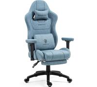 Dowinx Sedia Gaming in tessuto con cuscino a molle insacchettate, Sedia Gamer da gioco ergonomica con funzione massaggiante, sedia da ufficio PC grande e alta con poggiaperiedi XXL,blu