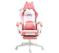 Dowinx Sedia Gaming Rosa Ergonomica Cute Cat Version - Sedia da Ufficio Ergonomica con Schienale Alto e Supporto Lombare Massaggiante, Ecopelle, Poggiapiedi, Rosa