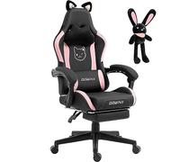 Dowinx Sedia Gaming Rosa Ergonomica Cute Cat Version - Sedia da Ufficio Ergonomica con Schienale Alto e Supporto Lombare Massaggiante, Ecopelle, Poggiapiedi, Nero