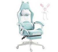 Dowinx Sedia Gaming Rosa Ergonomica Cute Cat Version - Sedia da Ufficio Ergonomica con Schienale Alto e Supporto Lombare Massaggiante, Ecopelle, Poggiapiedi, Blu