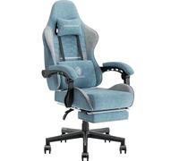 Dowinx Sedia Gaming, Sedia da Ufficio in Tessuto con Cuscino a Molle, Sedia Gamer Regolabile in Tessuto con Supporto per Testa, Sedia Ergonomica da Ufficio con Poggiapiedi, Bleu-Gris