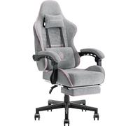 Dowinx Sedia Gaming, Sedia da Ufficio in Tessuto con Cuscino a Molle, Sedia Gamer Regolabile in Tessuto con Supporto per Testa, Sedia Ergonomica da Ufficio con Poggiapiedi, Gris et Rose