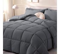 DOWNCOOL Piumone queen size, inserto per piumino, grigio scuro, per tutte le stagioni, piumino leggero, alternativo in piuma, con linguette angolari (grigio scuro, queen size, 223 x 239 cm)