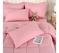 DOWNCOOL Set copripiumino full size, 7 pezzi, set di biancheria da letto rosa per tutte le stagioni, set di biancheria da letto alternativo con piumone, lenzuolo piatto, lenzuolo con angoli, 2 federe