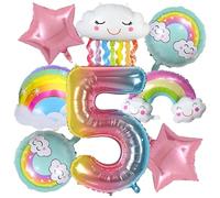 DOWNDRIFT Arcobaleno, decorazione per compleanno, ragazza, 5, palloncini arcobaleno, decorazione di compleanno per bambine 5 anni, palloncini arcobaleno a forma di stella, palloncini per arcobaleno,