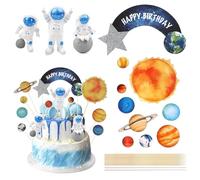 DOWNDRIFT Decorazione per torta astronauta, 13 pezzi astronauta, decorazione per torte, spazio per bambini, spazio, decorazione per torte, astronauta, pianeta, decorazione per spazio, compleanno