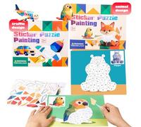 DOWNDRIFT Libro di adesivi per bambini a partire da 4 a 8, incollaggio con numeri da incollare, 32 adesivi per il trasporto e gli animali domestici, per migliorare l'intelligenza per la scuola